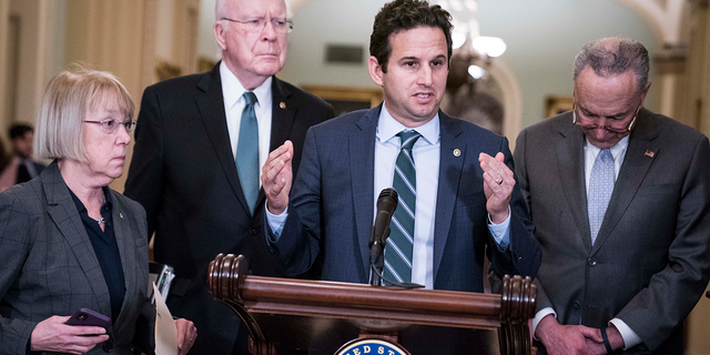 Sen. Brian Schatz, D-Hawaii, Sens. Patty Murray, D-Wash.; Patrick Leahy, D-Vt.; and Senate Minority Leader Sen. Chuck Schumer, D-N.Y.,