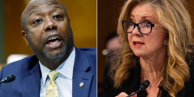 Sens. Tim Scott and Marsha Blackburn in split images