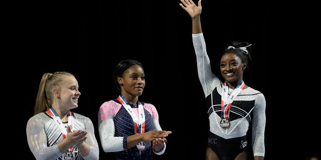 Simone Biles on the podium