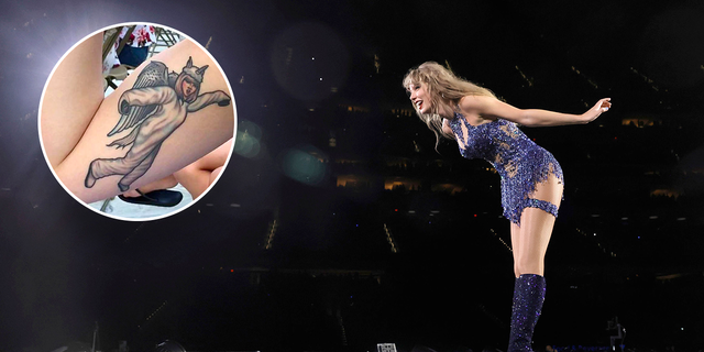 taylor swift split, with tattoo on left