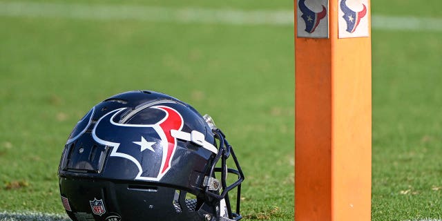 A Texans helmet in training camp