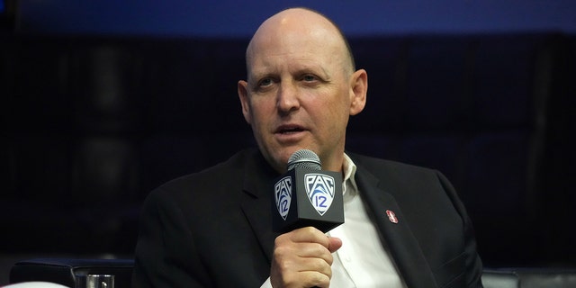 Stanford Cardinal coach Troy Taylor speaks during an event