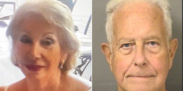 William Lowe booking photo next to picture of his gray-haired wife.
