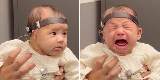Baby hears father's voice for the first time