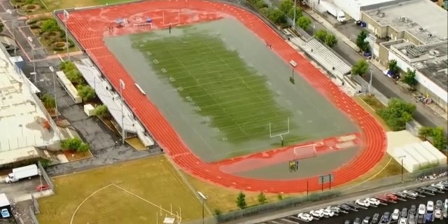flooded LA school football field
