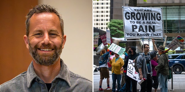 Kirk Cameron and protestors