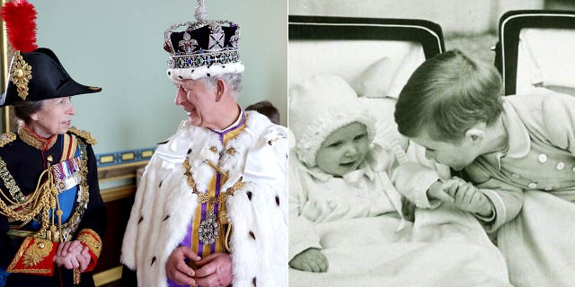 king charles and princess anne at the coronation/ charles and anne as a toddler