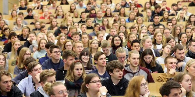 Students sitting in a college classroom