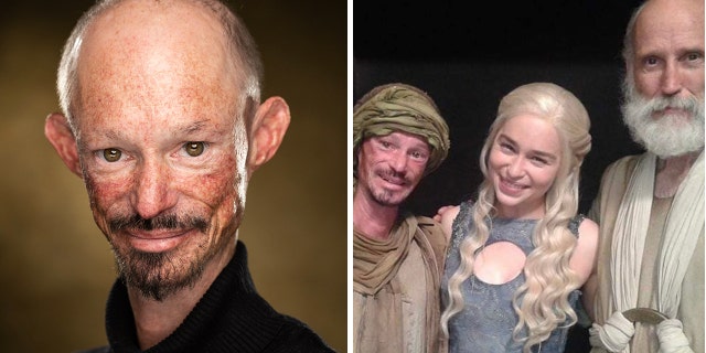 side by side photos of Darren Kent headshot and Darren Kent with Emilia Clarke from "Game of Thrones"