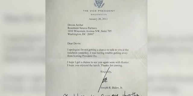 Joe Biden letter to Devon Archer