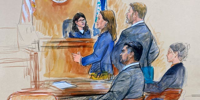 sketch of a judge presiding over trial