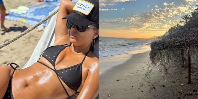 Side by side of Eva Longoria and the beach