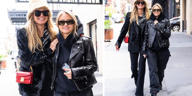 Heidi Klum and Leni Klum walking down the street in matching outfits