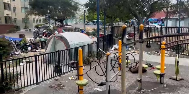 Oakland Playground littered with trash, tents and toiletries