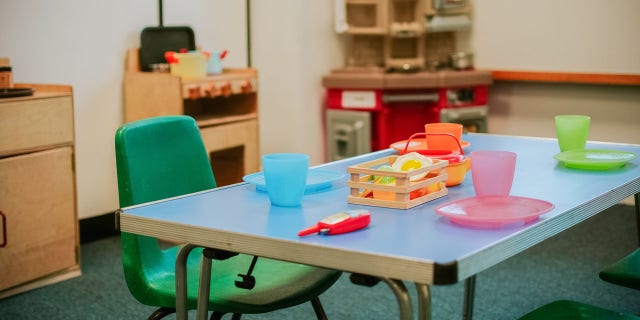 empty table with children's toys