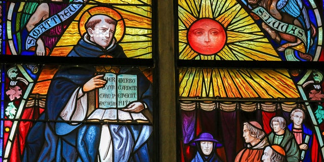 stained glass window of St. Thomas Aquinas