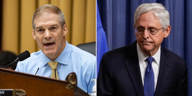 Jim Jordan, left, Attorney Gen. Merrick Garland, right