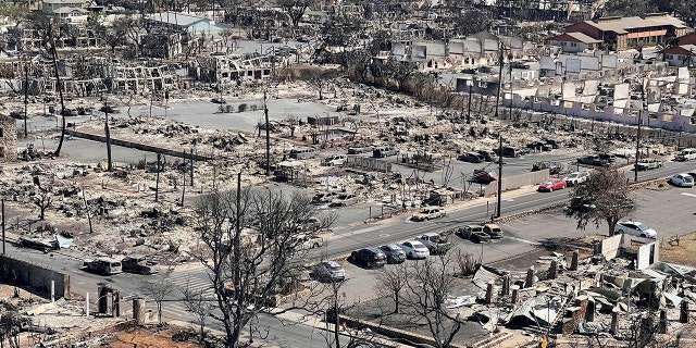 aerial view of fire damage in Lahaina