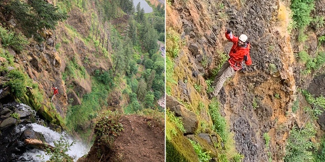 rescue climber rappelling cliffside