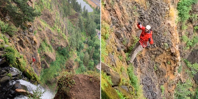 rescue climber rappelling cliffside