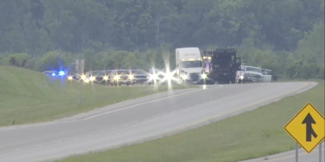 Semitruck surrounded by Ohio police