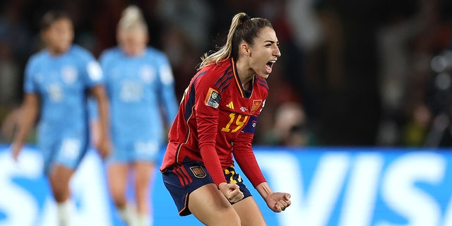 Olga Carmona celebrates goal