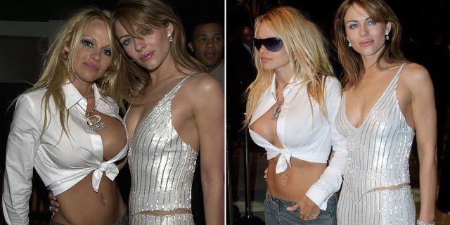Photos of Pamela Anderson and Elizabeth Hurley at the 2001 VMAs.