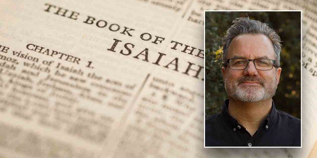 Book of Isaiah page with an inset of Chris Fraley, a pastor