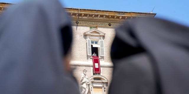 nuns look at Pope Francis