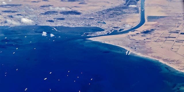 Aerial shot of the Suez Canal