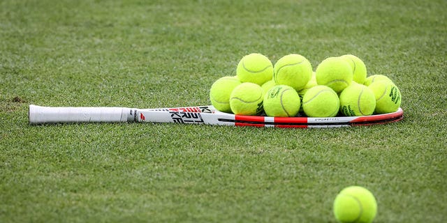 tennis racket on the grass