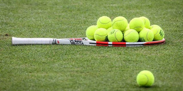 tennis racket on the grass