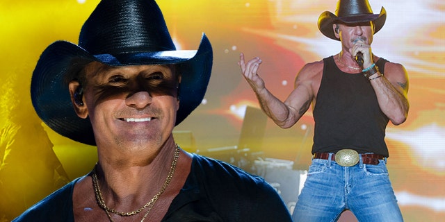 Tim McGraw wears signature black hat on stage during concert