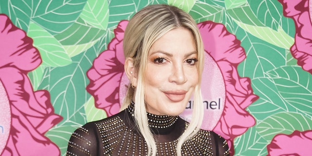 Tori Spelling wears sheer black dress at Hollywood event