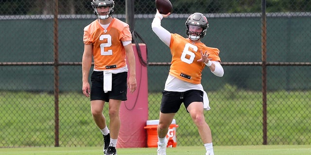 Kyle Trask and Baker Mayfield at OTAs