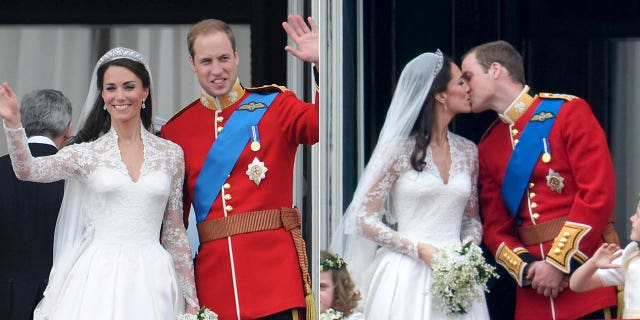 prince william kate middleton waving from balcony after wedding william and kate kissing after wedding