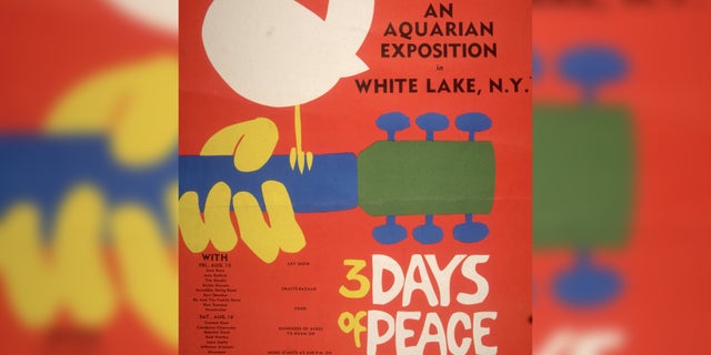 Woodstock poster saying three days of peace and music