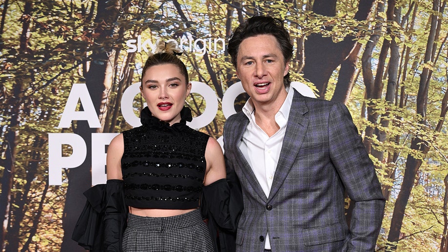 Florence Pugh and Zach Braff at "A Good Person" premiere
