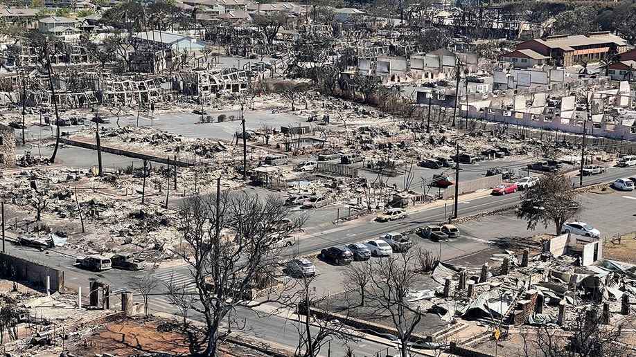 aerial view of fire damage in Lahaina