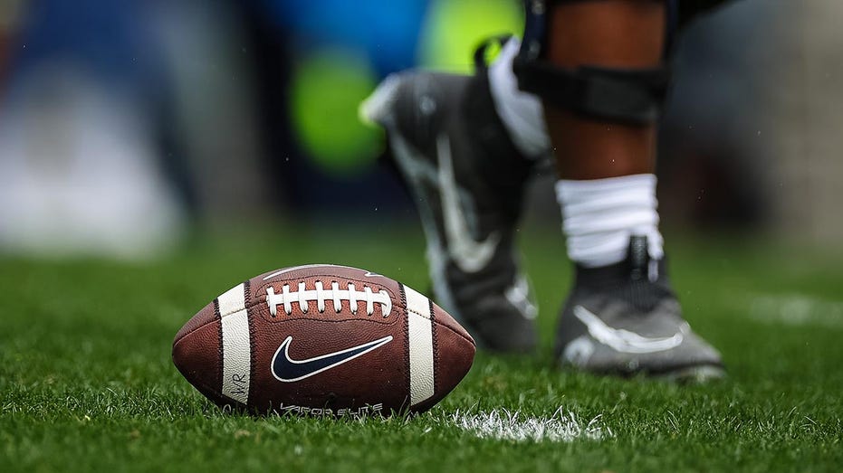 A general view of a game ball before an NFL football game between