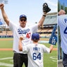 Chris Pratt and his son at a Doger Game