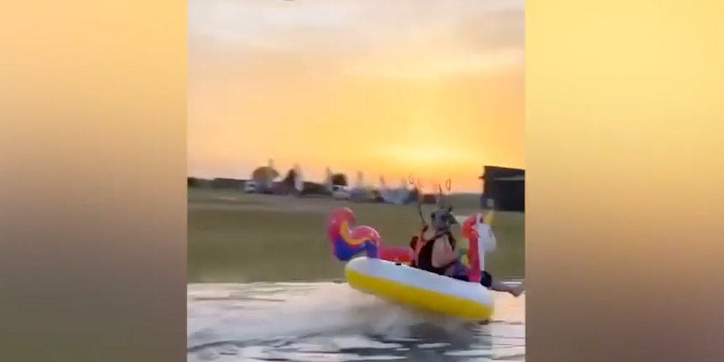 Daredevil skydiver makes perfect landing on bizarre pool toy: 'Coming for ya' - Vimarsana News