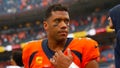 Russell Wilson #3 of the Denver Broncos reacts after his team's 17-16 loss against the Las Vegas Raiders at Empower Field At Mile High on September 10, 2023 in Denver, Colorado.