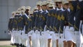 WEST POINT, NEW YORK - MAY 27: Cadets walk into Michie Stadium during West Point's graduation ceremony on May 27, 2023 in West Point, New York. Vice President Kamala Harris will deliver the keynote speech at the ceremony, becoming the first woman to give a commencement address in the military academy's 221-year history.