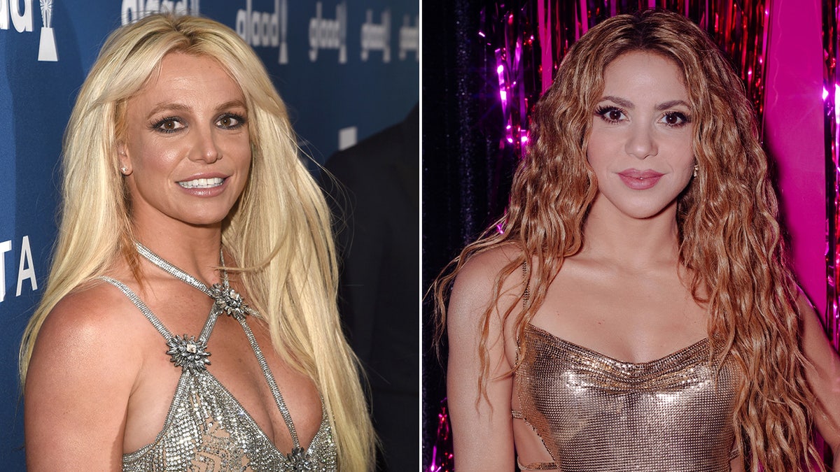 A split image of Britney Spears, Shakira
