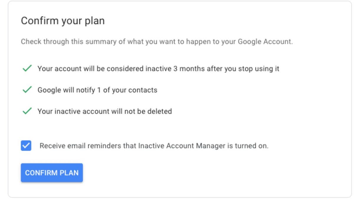 Google account inactive plan