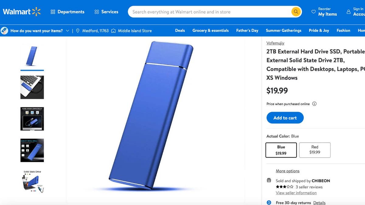 Screenshot of fake hard drive at Walmart.