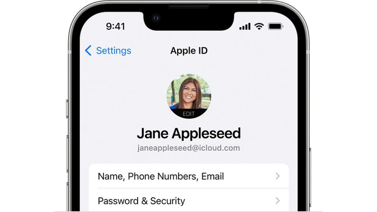Screenshot of the Apple ID screen.