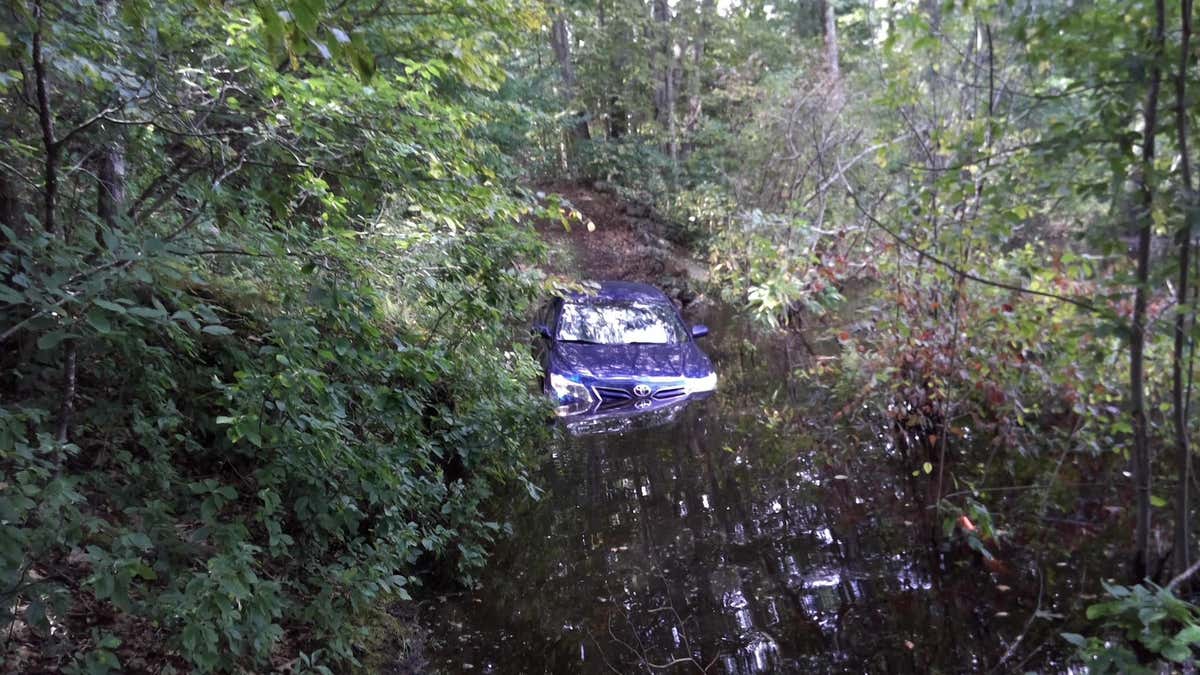 Car submerged in swamp
