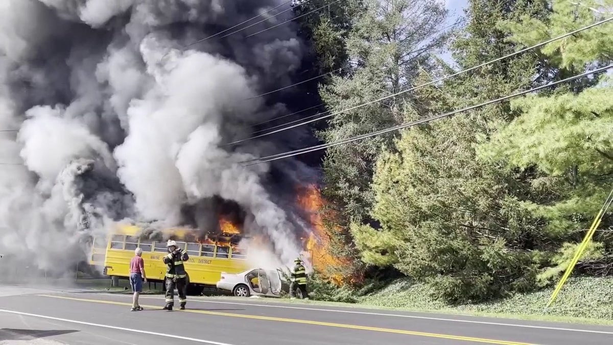 School bus on fire